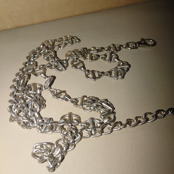 Large Marine Anchor Link Belt Vintage Silver Tone Chain Heart Pendant Hook Clasp - Picture 6 of 6